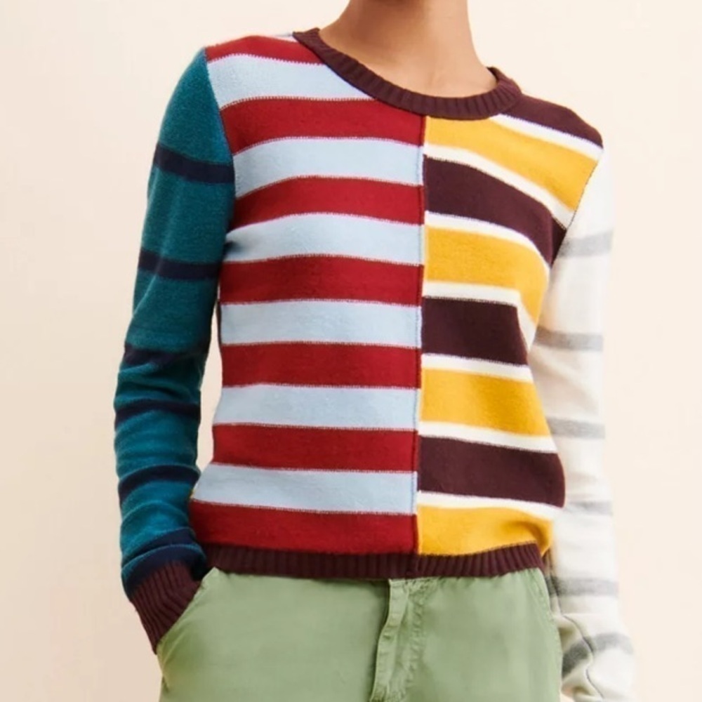 American Eagle Striped Multicolored Patchwork Sweater Sz M